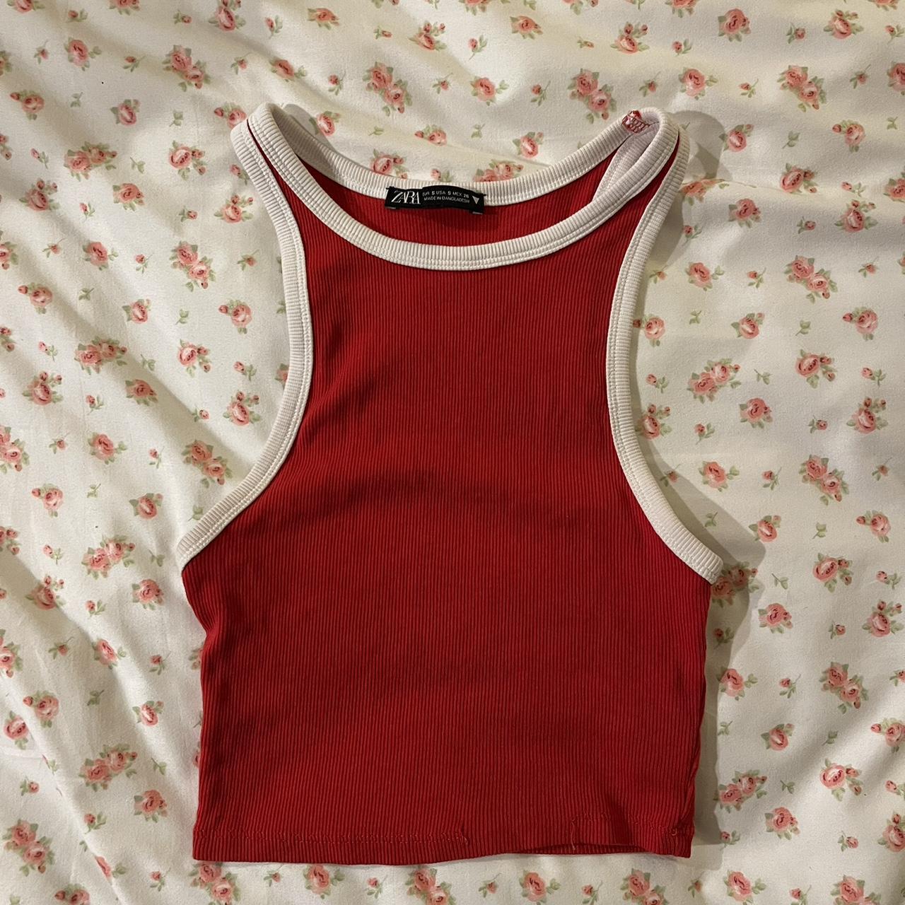 Zara Women's Red and White Vest Depop