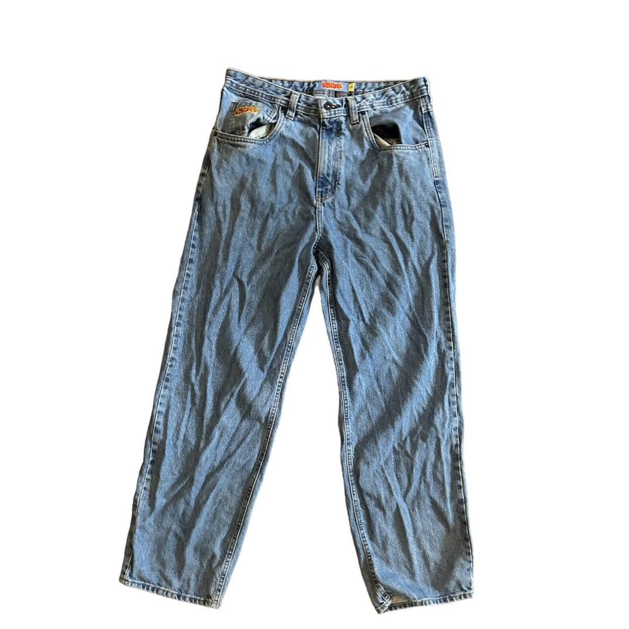 light blue wash baggy empyre pants, size 34 good... Depop