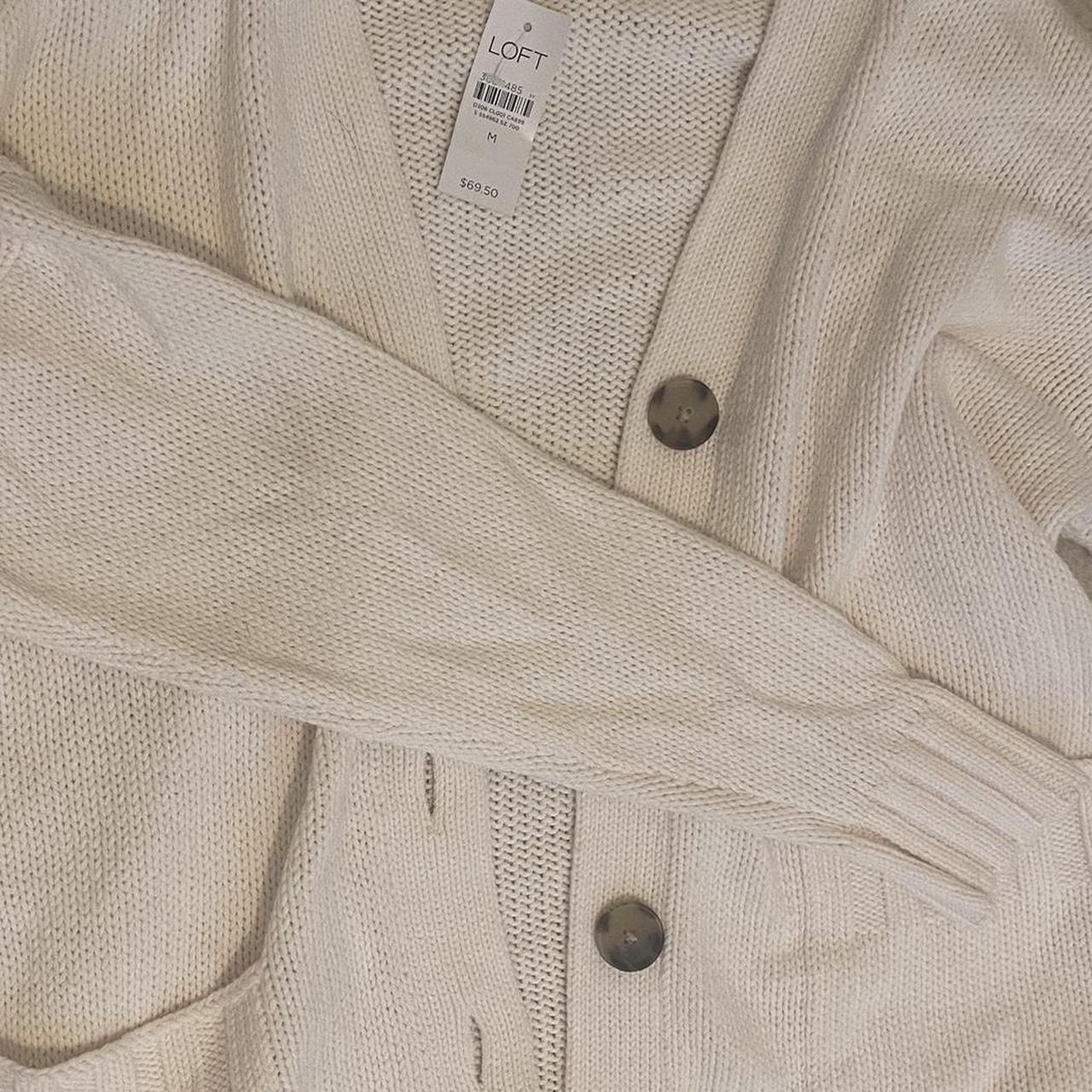 LOFT Cream and white knit cardigan sweater SIZE Depop