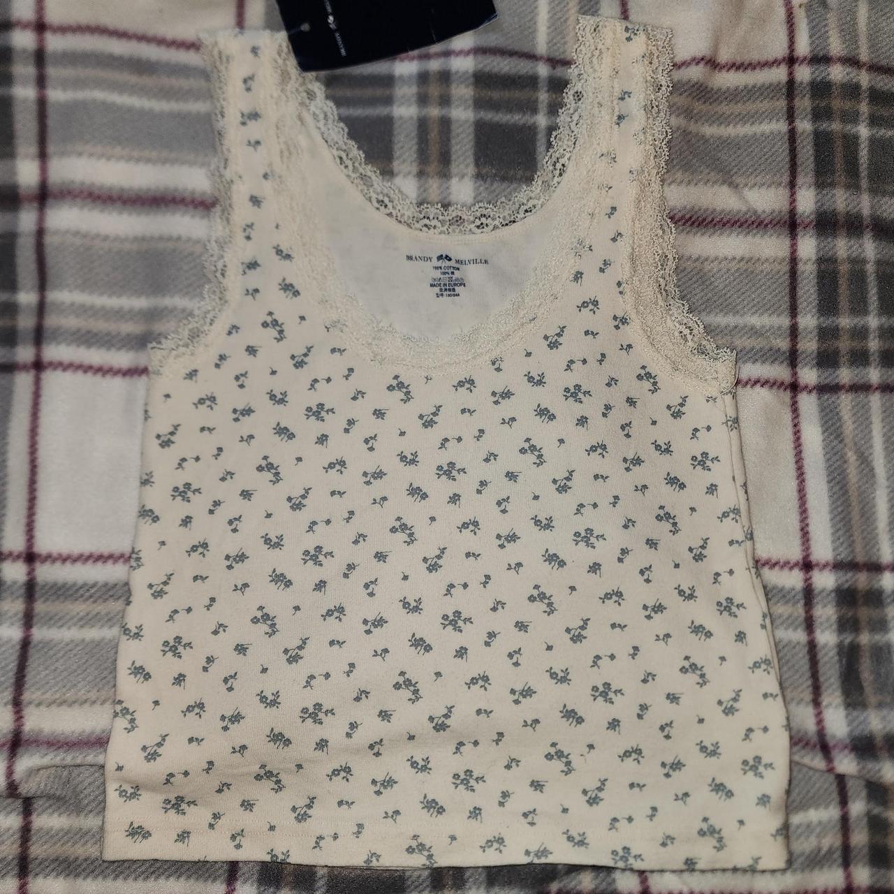 Brandy Melville Blue Floral Ronnie Lace Tank Top - Depop