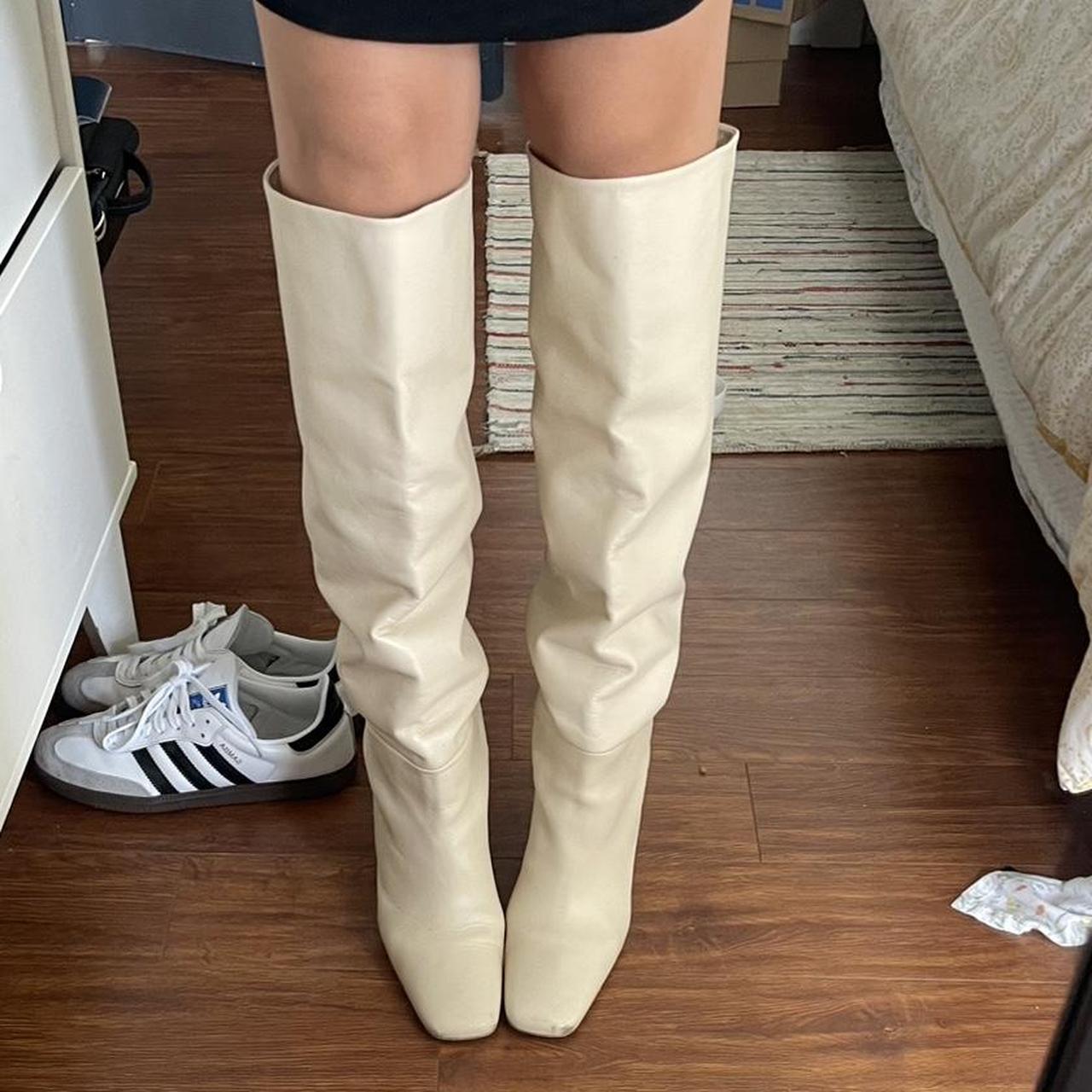 Block Heel Boots Zara Cream Knee High Boots Knee Boots, Tall Boots