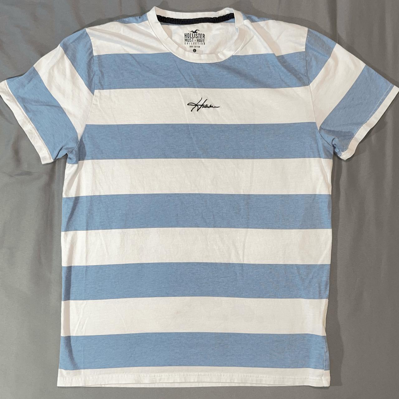 Blue and White Striped Shirt by HOLLISTER Used GOOD - Depop