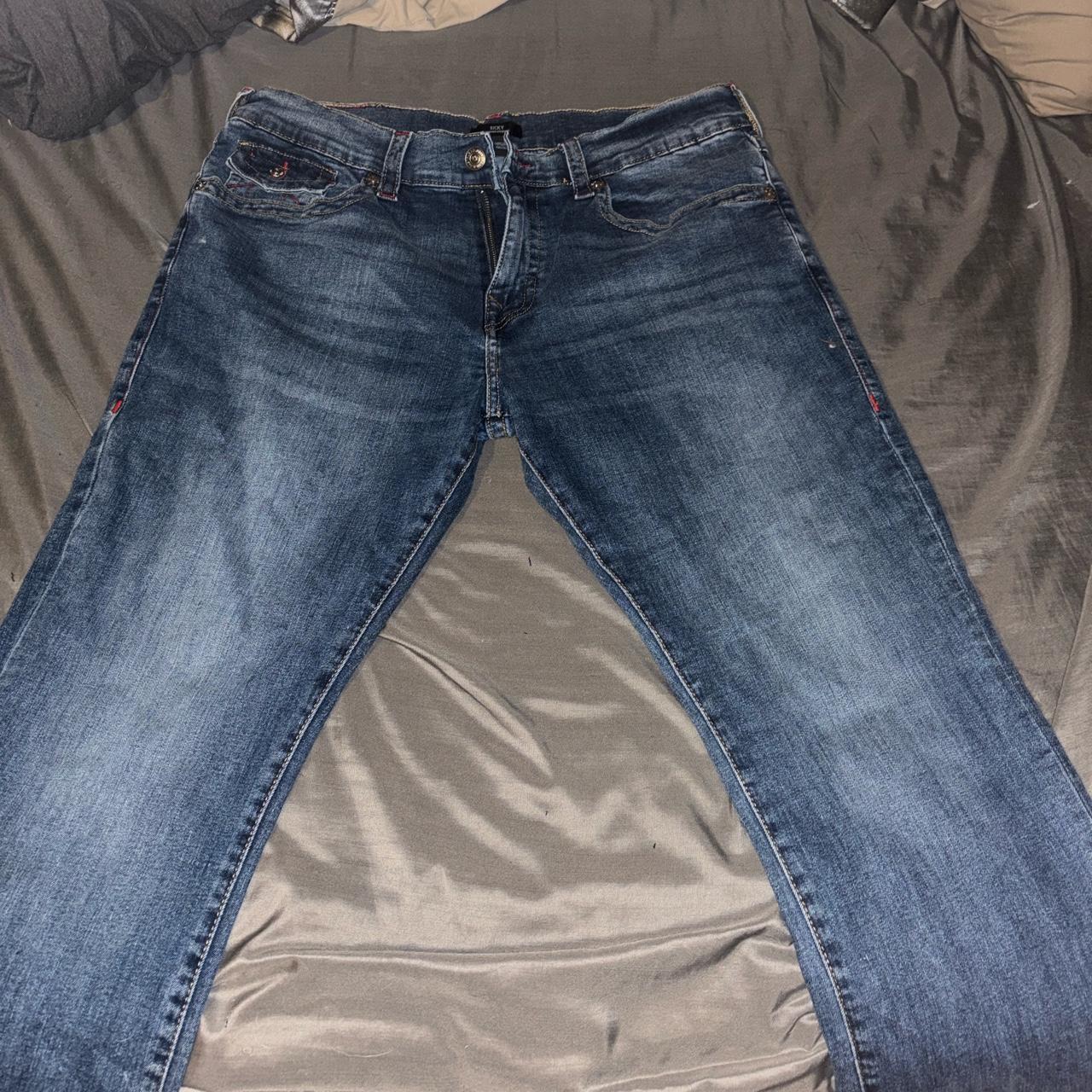 True Religion Ricky Red Stitch Jeans barely worn.... - Depop