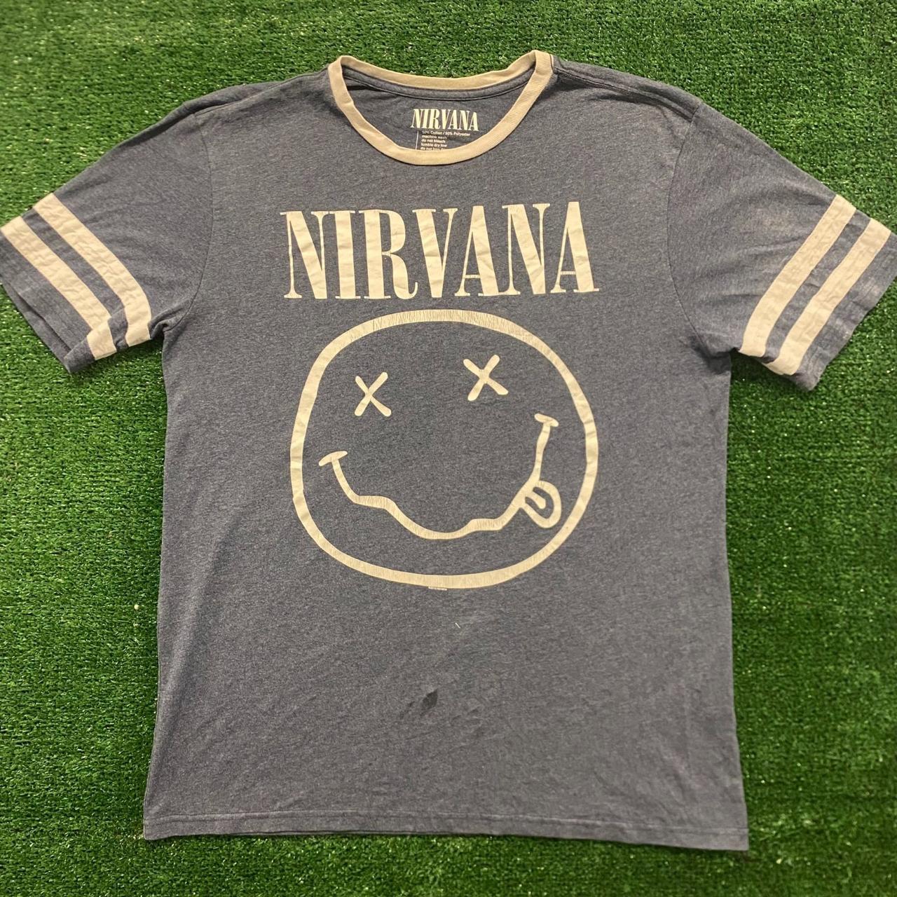 Nirvana Smiley Basic Grunge Band T-Shirt Size:... - Depop