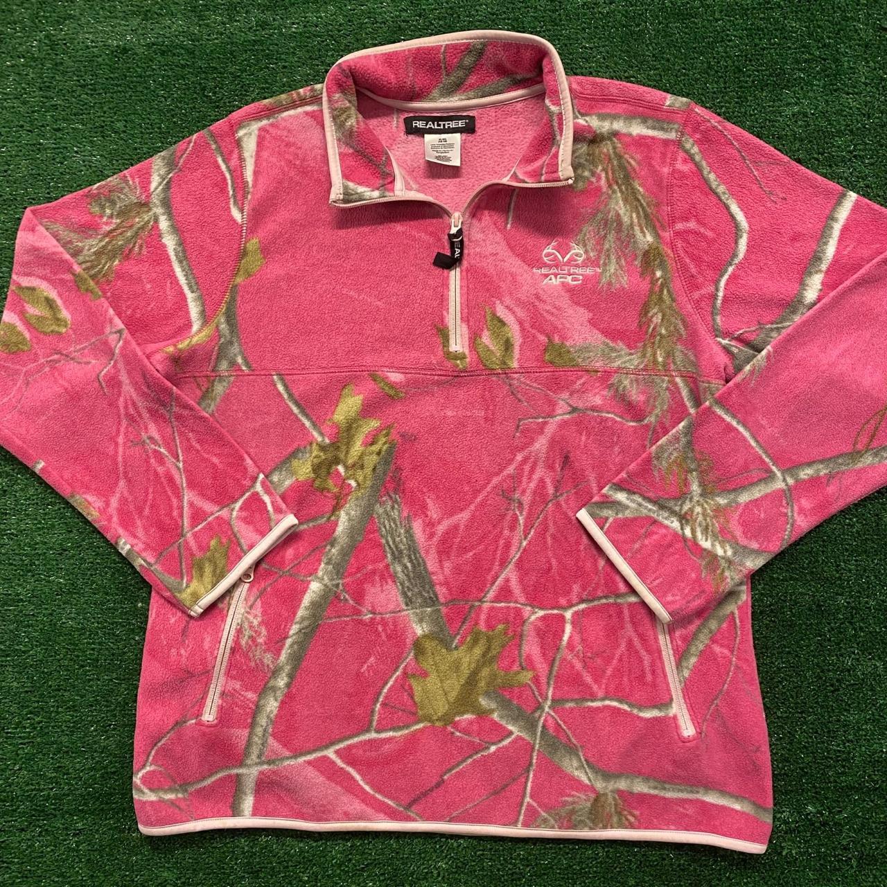 Pink Realtree Camo Fleece Pullover Jacket Size... Depop