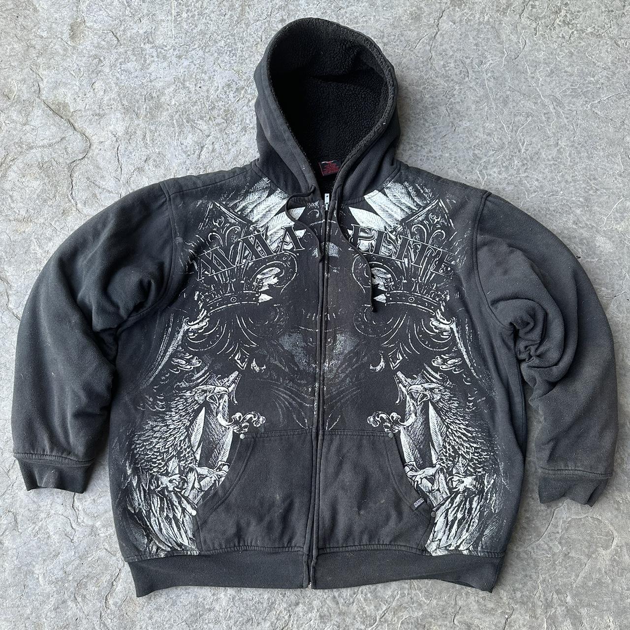 Affliction Men's Black Hoodie | Depop