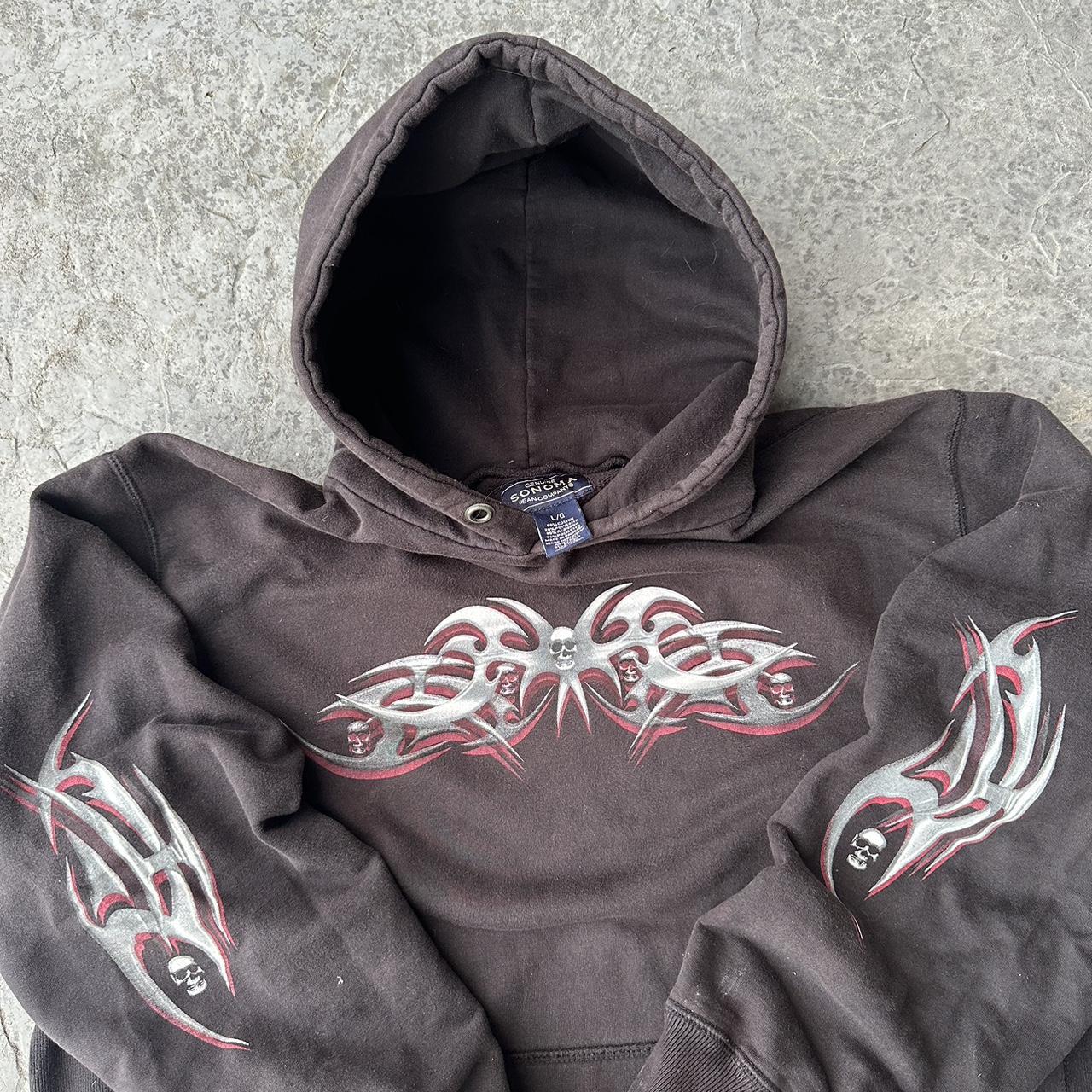 Skull Tribal Y2K Sonoma Hoodie Size Large #grunge... - Depop