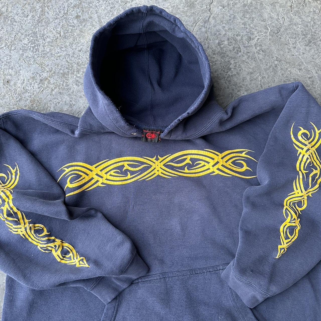 Y2K Tribal Grunge Bullhead Hoodie Size... - Depop