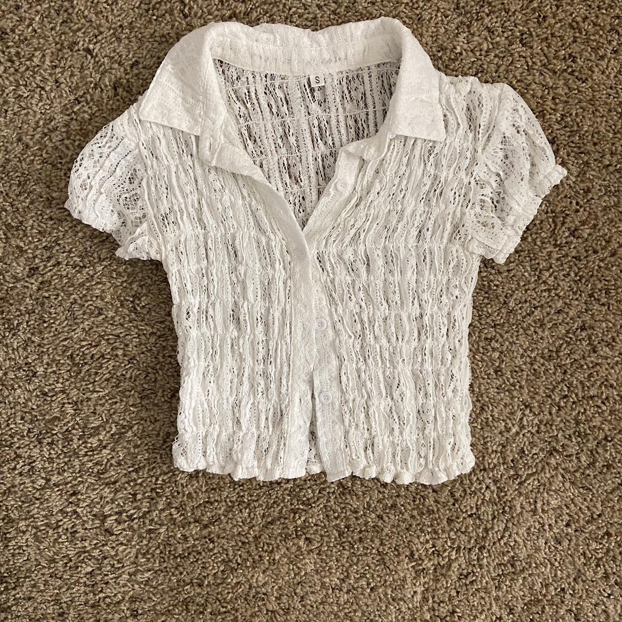 adorable acubi/coquette style ruffle lace button up... - Depop