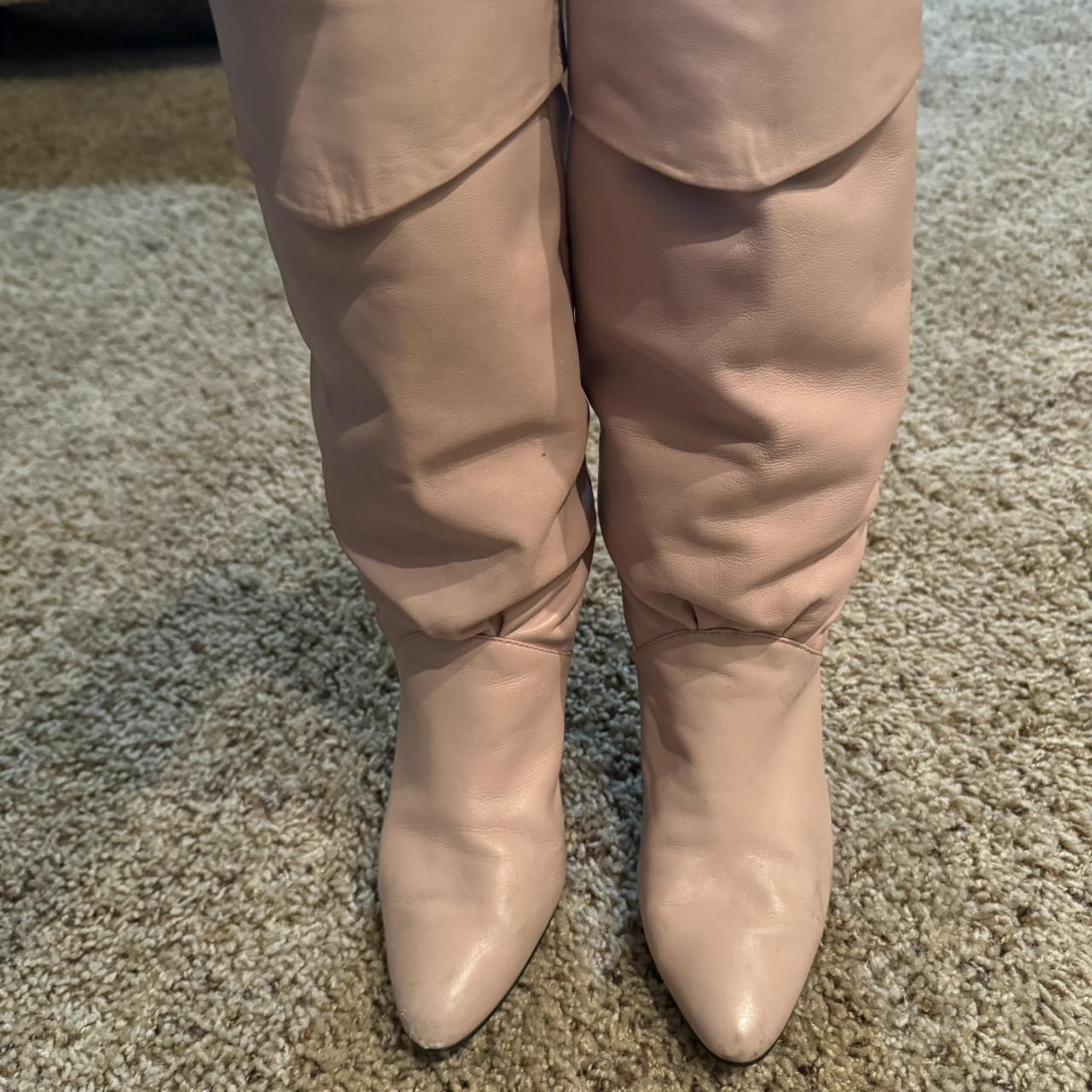 pink slouch style heeled boots Depop