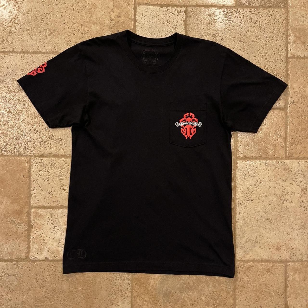 Chrome Hearts Men's Black and Red T-shirt | Depop