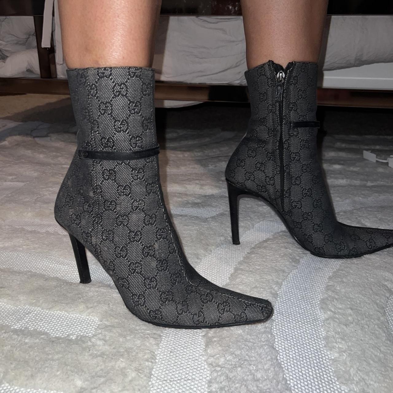 靴 Vintage Gucci Monogram Pumps 6 Vintage Gucci canvas monogram heel boots These are | Depop