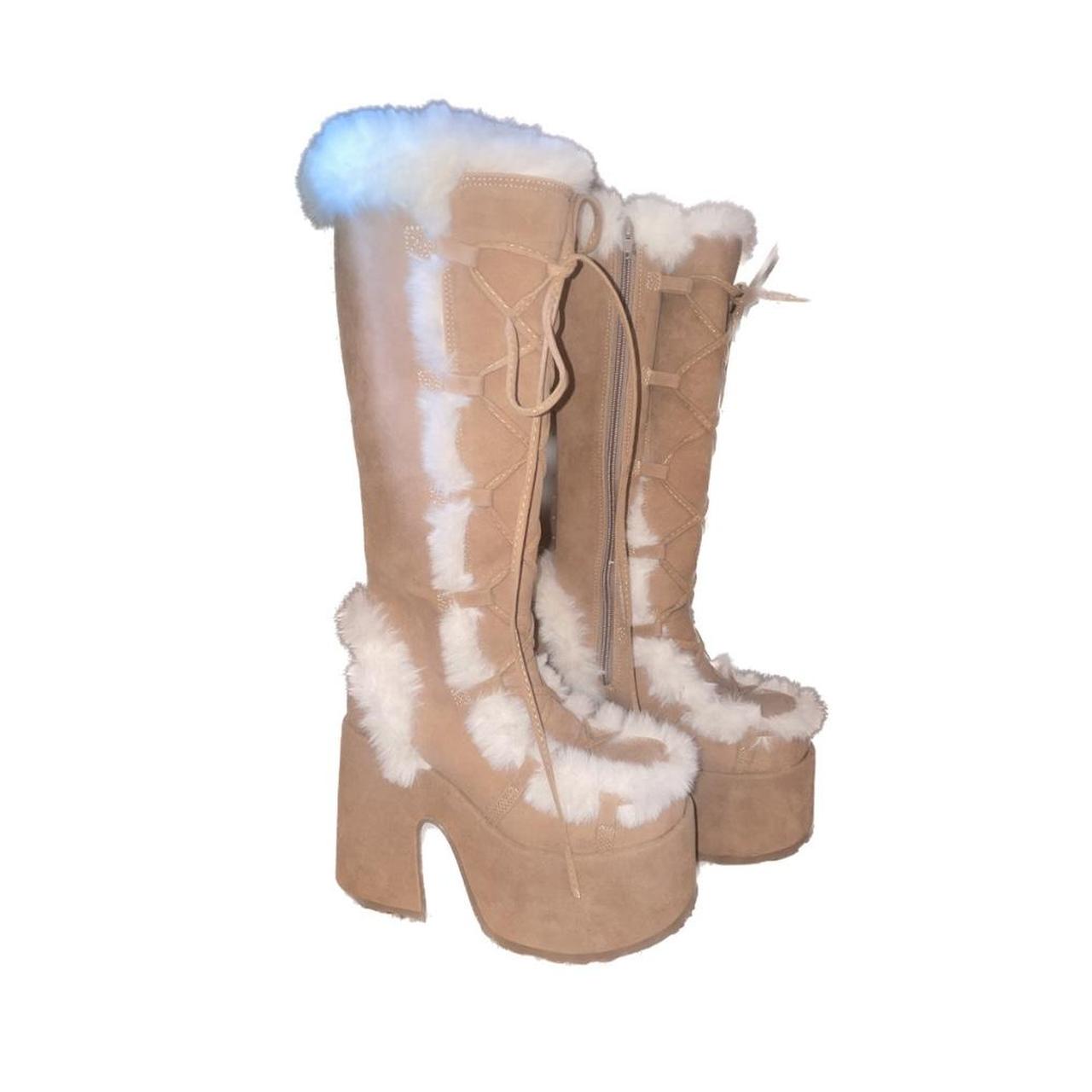 Demonia Black Faux Fur Camel-311 with a 5 (12.7cm) - Depop