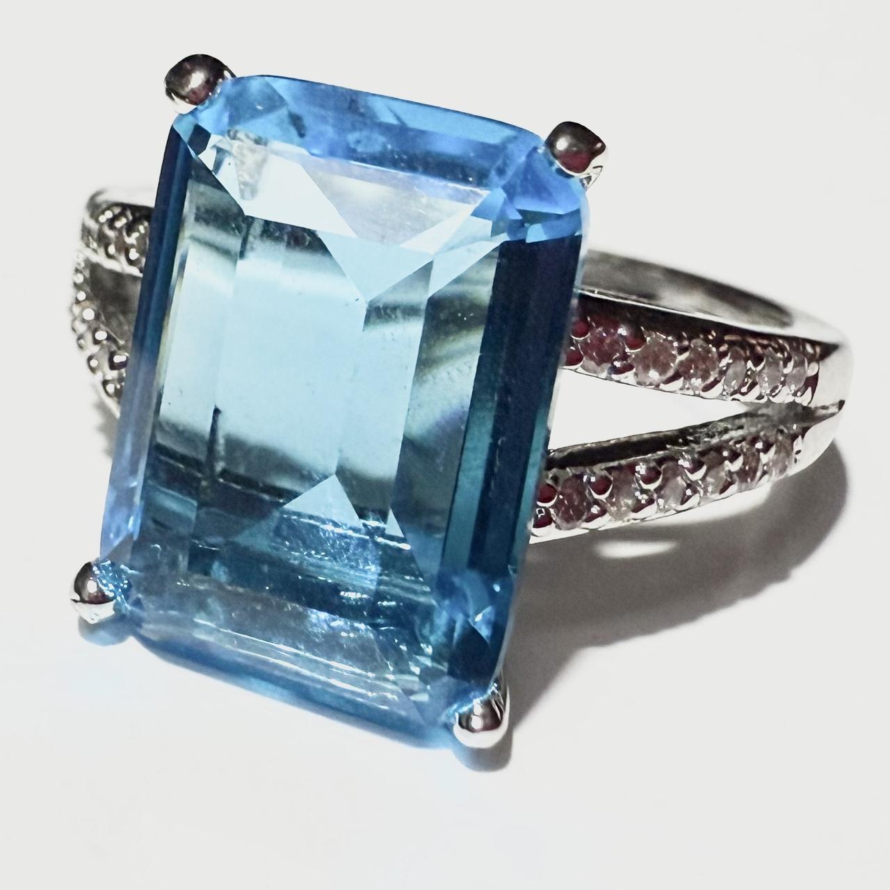 Women's Ring - Blue/Silver – Large Rectangular Bl… - image 1