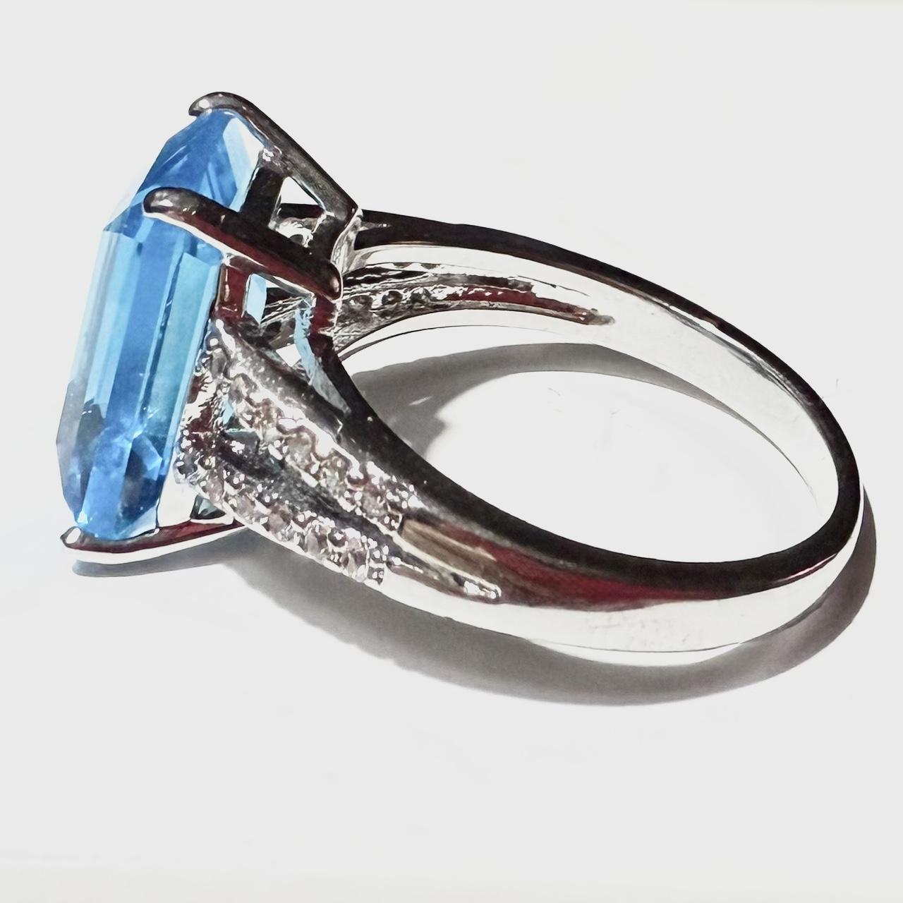 Women's Ring - Blue/Silver – Large Rectangular Bl… - image 4