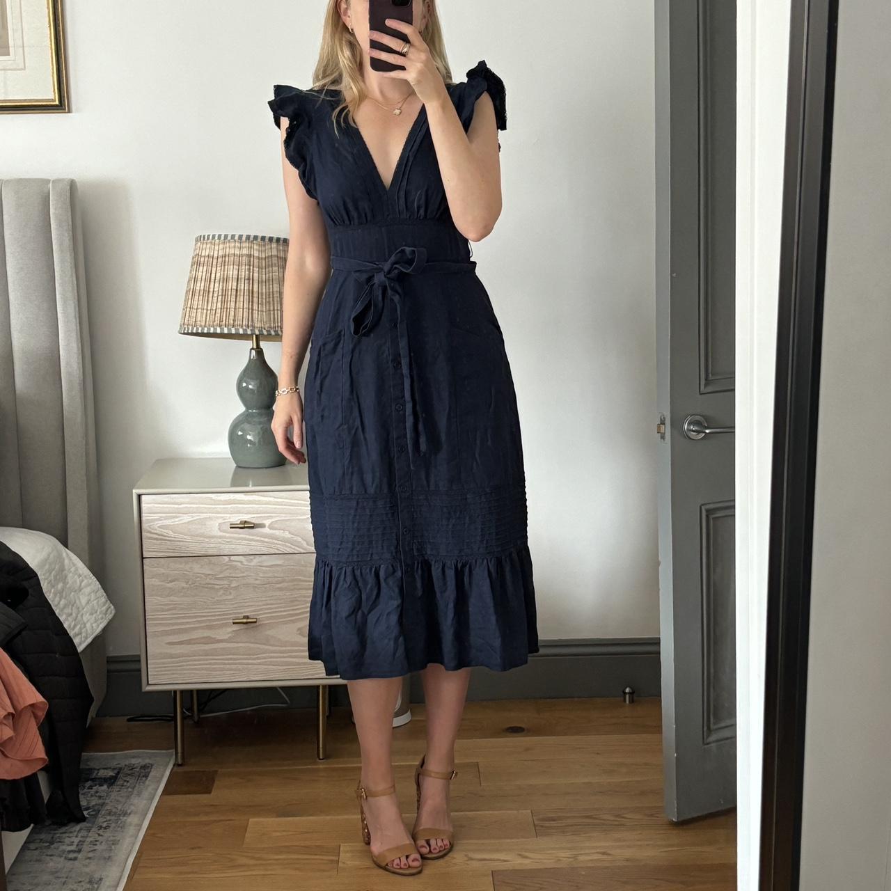 Reformation Ellen Linen Dress on sale in Dark Navy (Size 2) SALE!