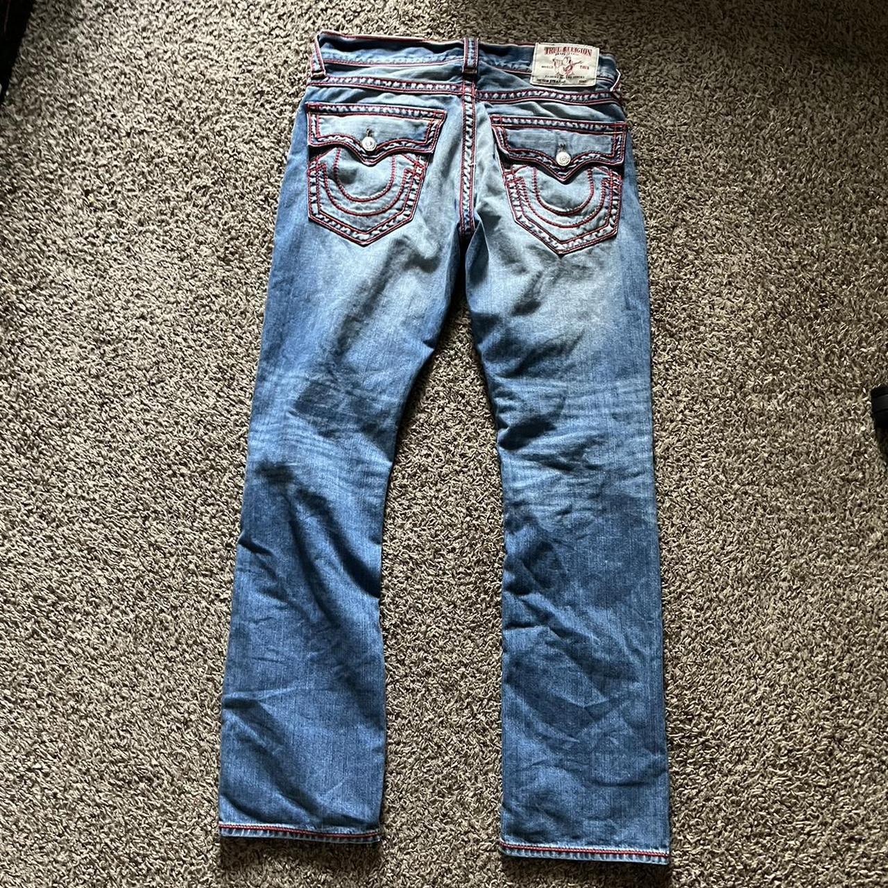 RED CHAINSTITCH True religion jeans 10/10 condition,... - Depop