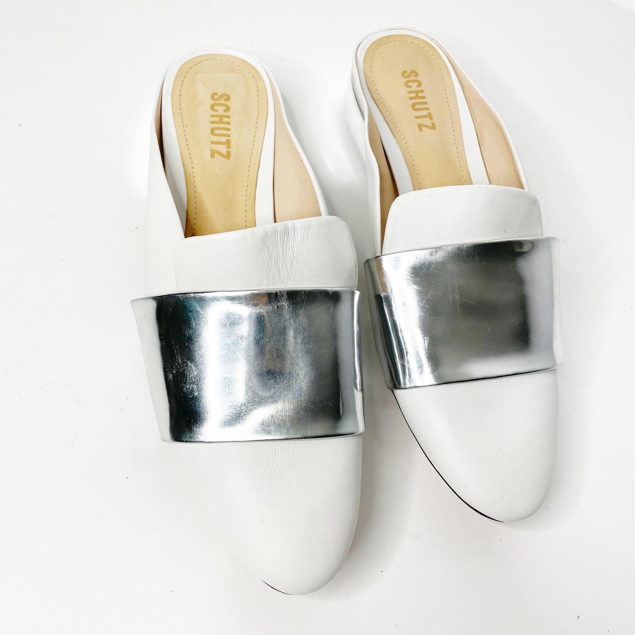 Schutz Women's White and Silver Loafers (2)