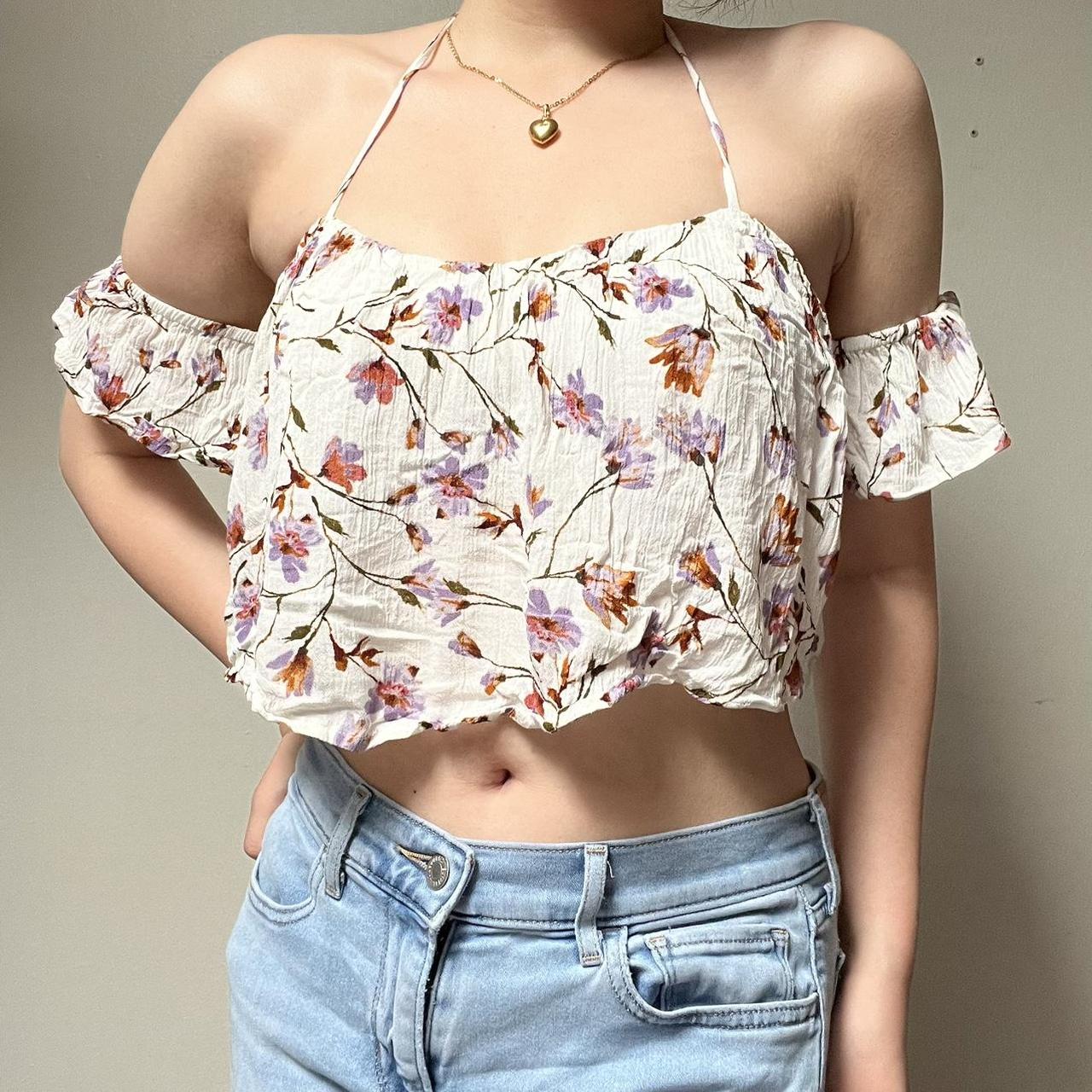 Forever 21 white floral halter top, Purple