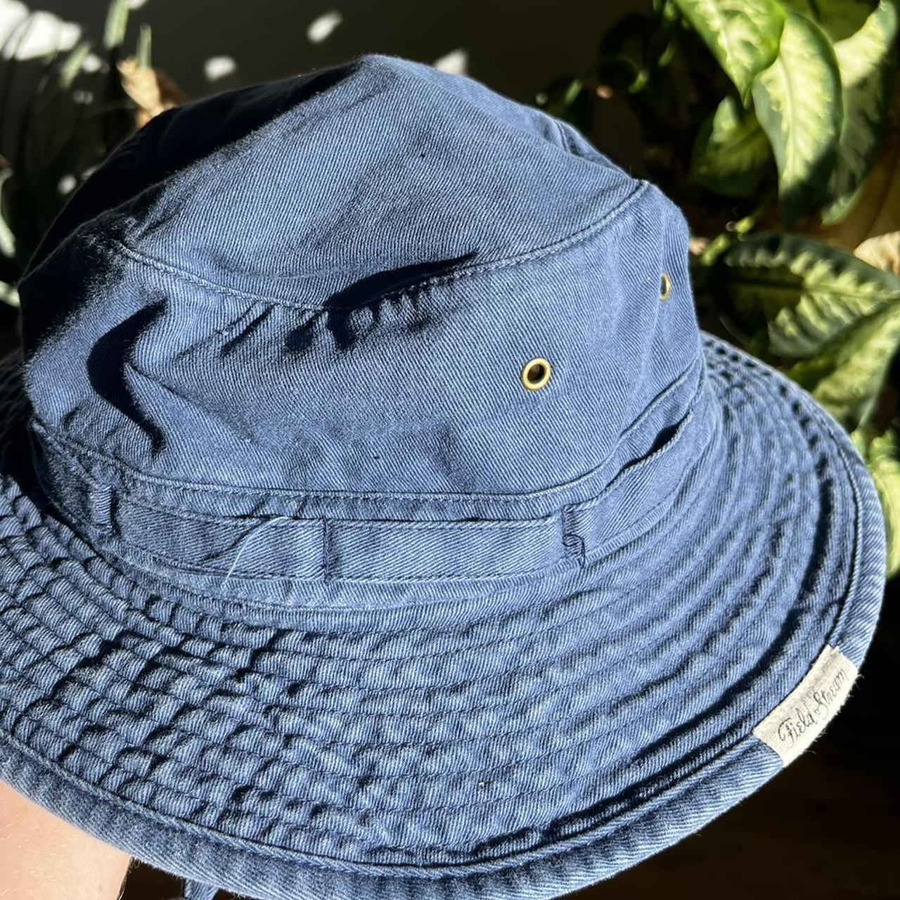 FIELD & STREAM NAVY BLUE BUCKET HAT WITH STRAP 100% - Depop