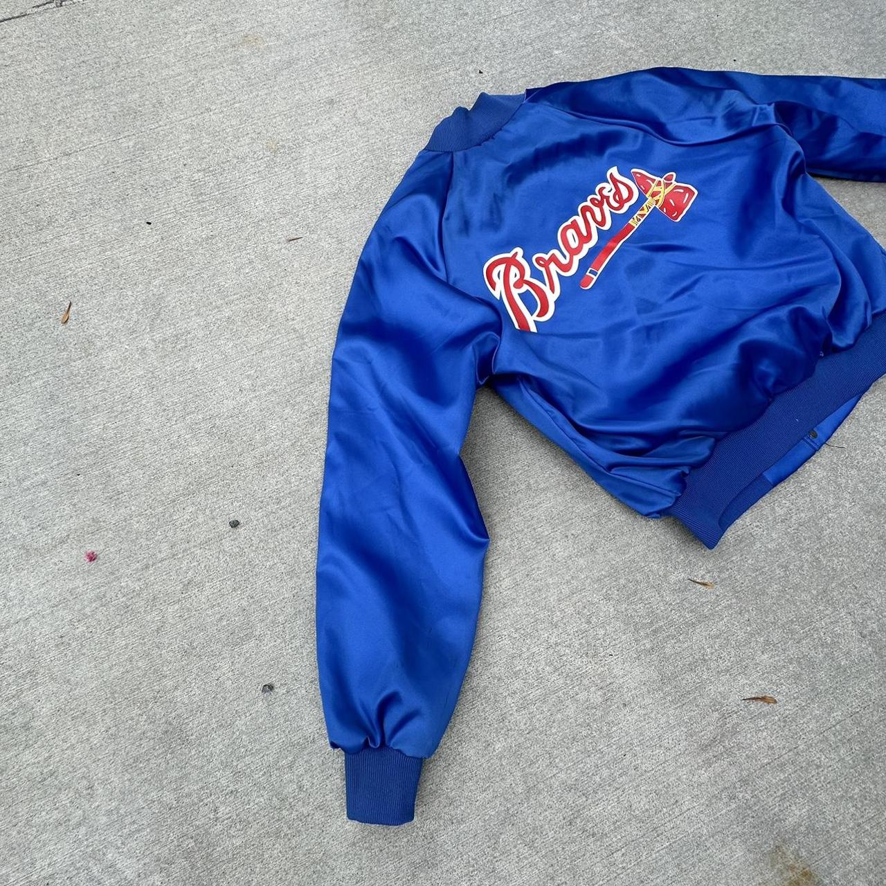 Vintage Satin ATL Braves Jacket 80s/90s Navy Blue - Depop