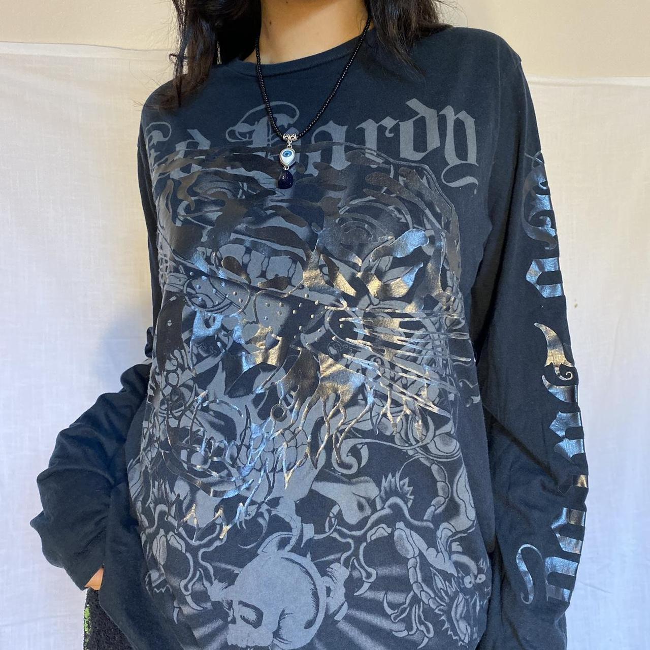 Ed Hardy black long sleeve graphic shirt with lion,... - Depop