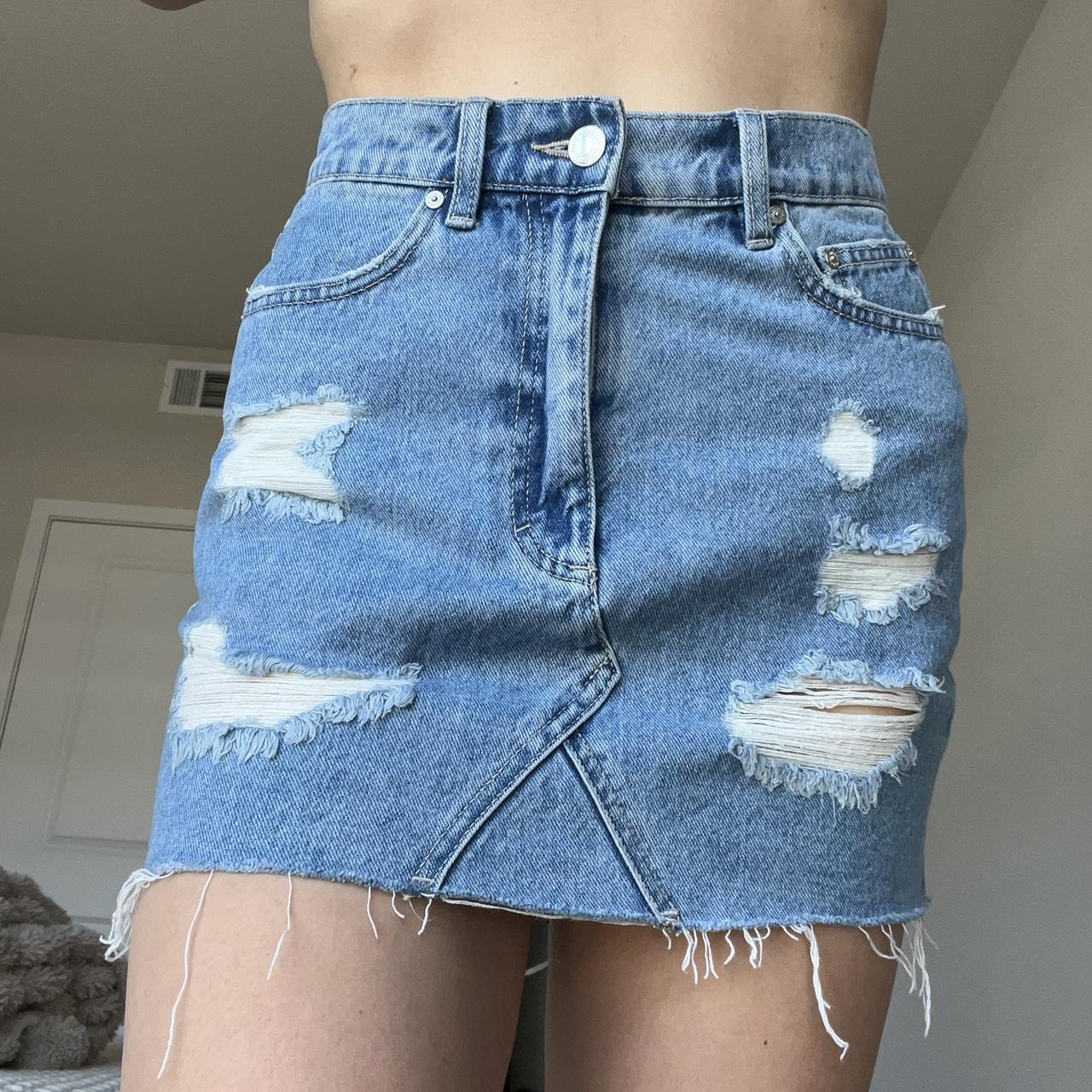 Pull&bear ripped denim clearance skirt in blue