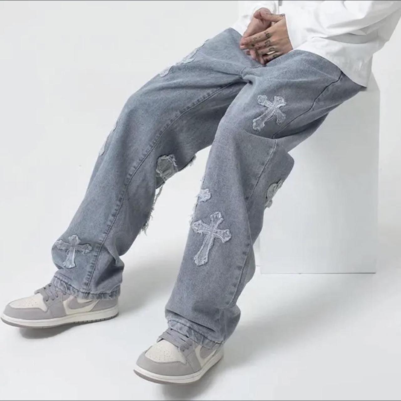 2023 Fashion Trousers Cross Denim Pants Streetwear... - Depop