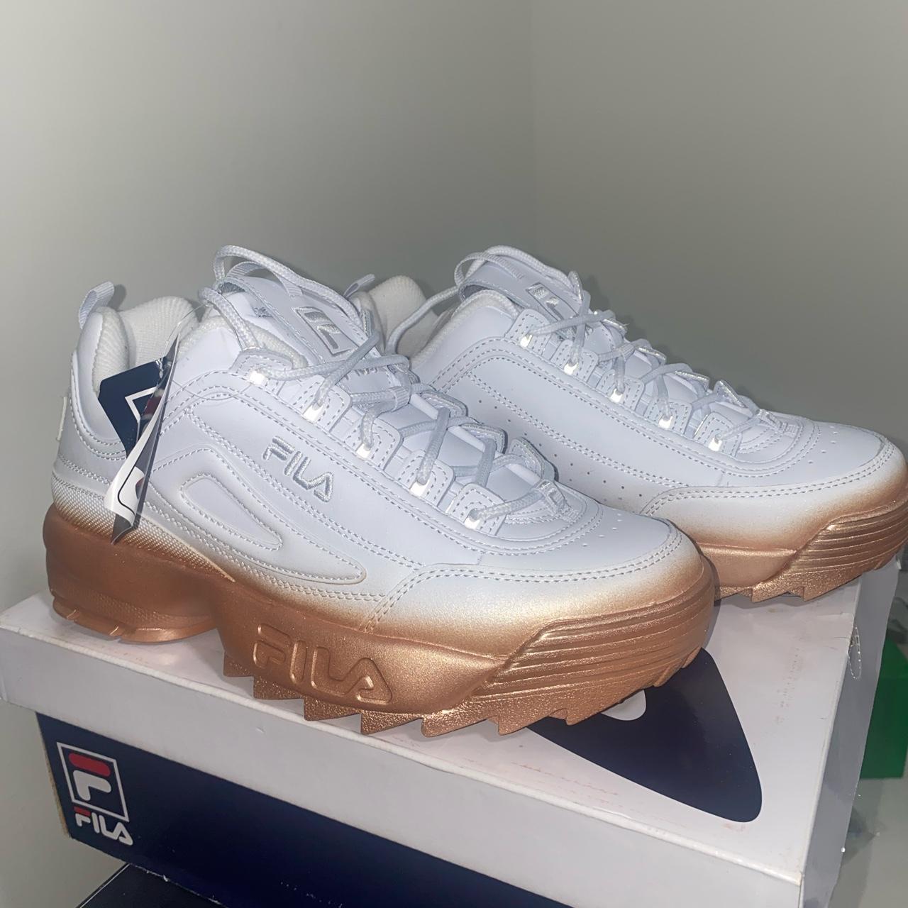 Fila disruptor white brown sole sale