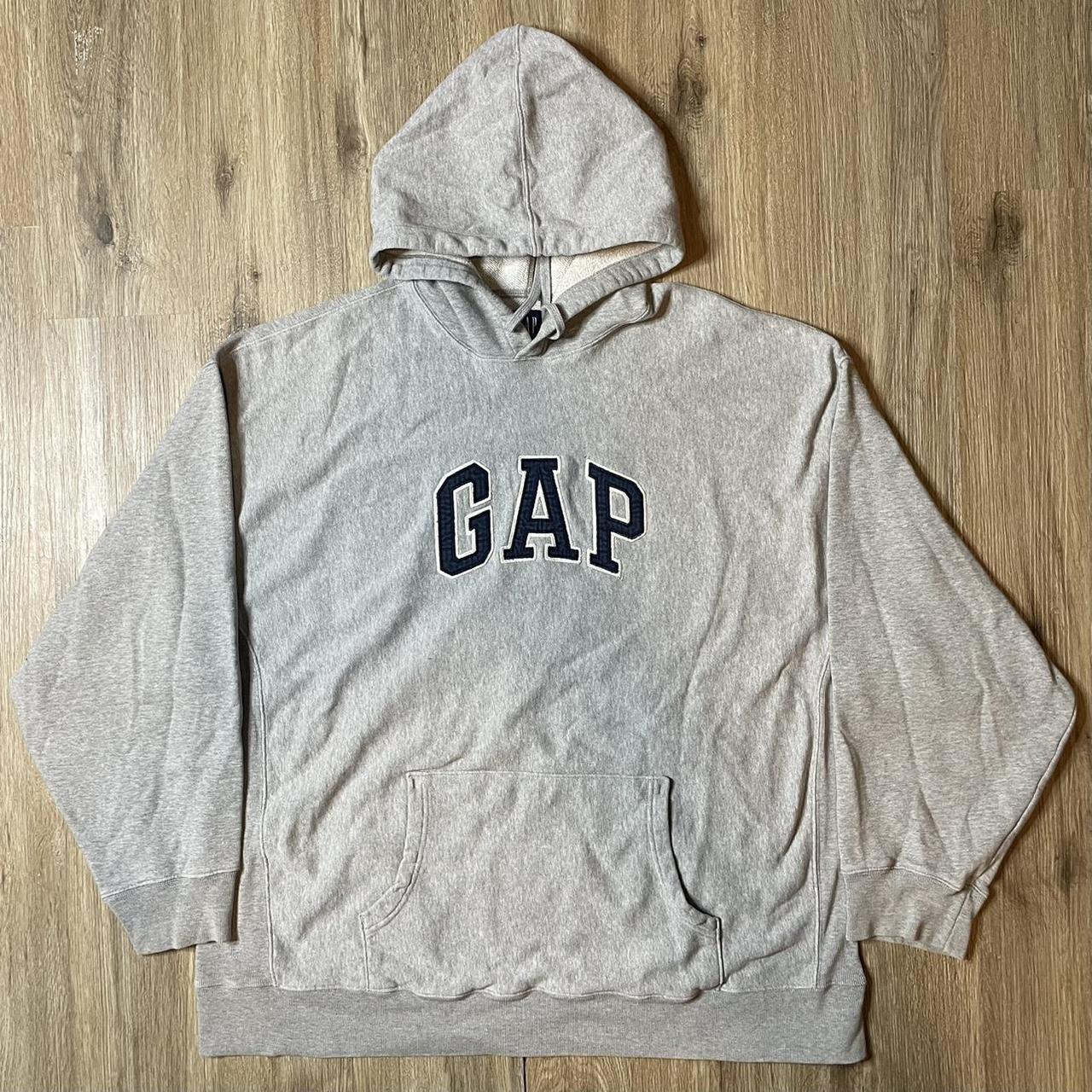 VINTAGE Y2K GREY WITH NAVY GAP LOGO REVERSE WEAVE... - Depop