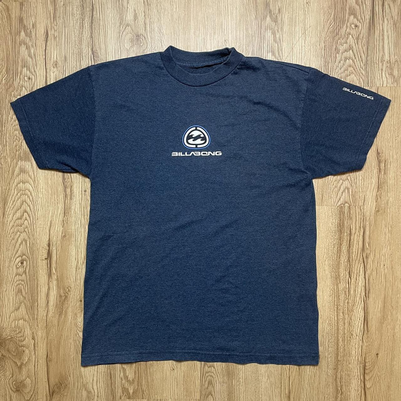 Y2K BILLABONG CENTER LOGO NAVY/GREY SURF SKATER TEE... - Depop