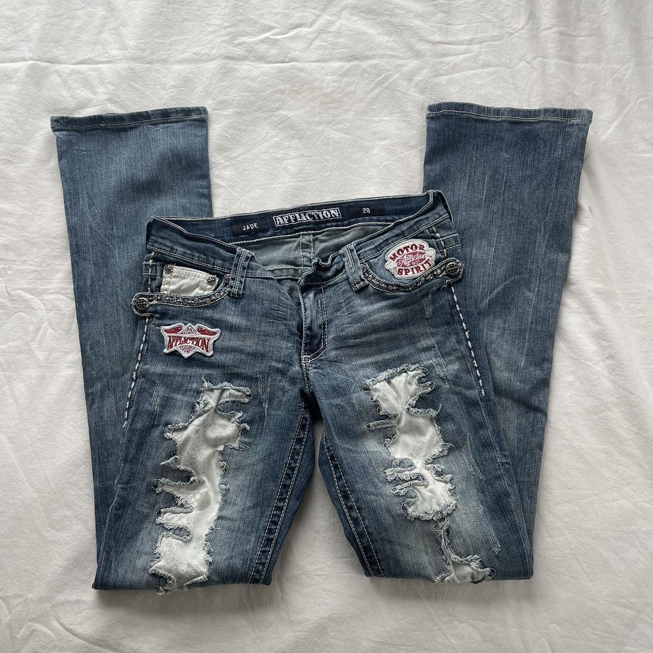 Affliction Women’s Low Rise Patch Bootcut Jeans Size... - Depop