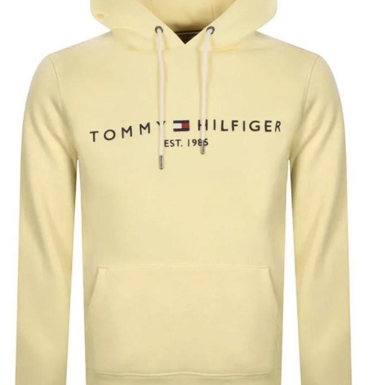 Tommy Hilfiger Women's Yellow and Cream Hoodie | Depop