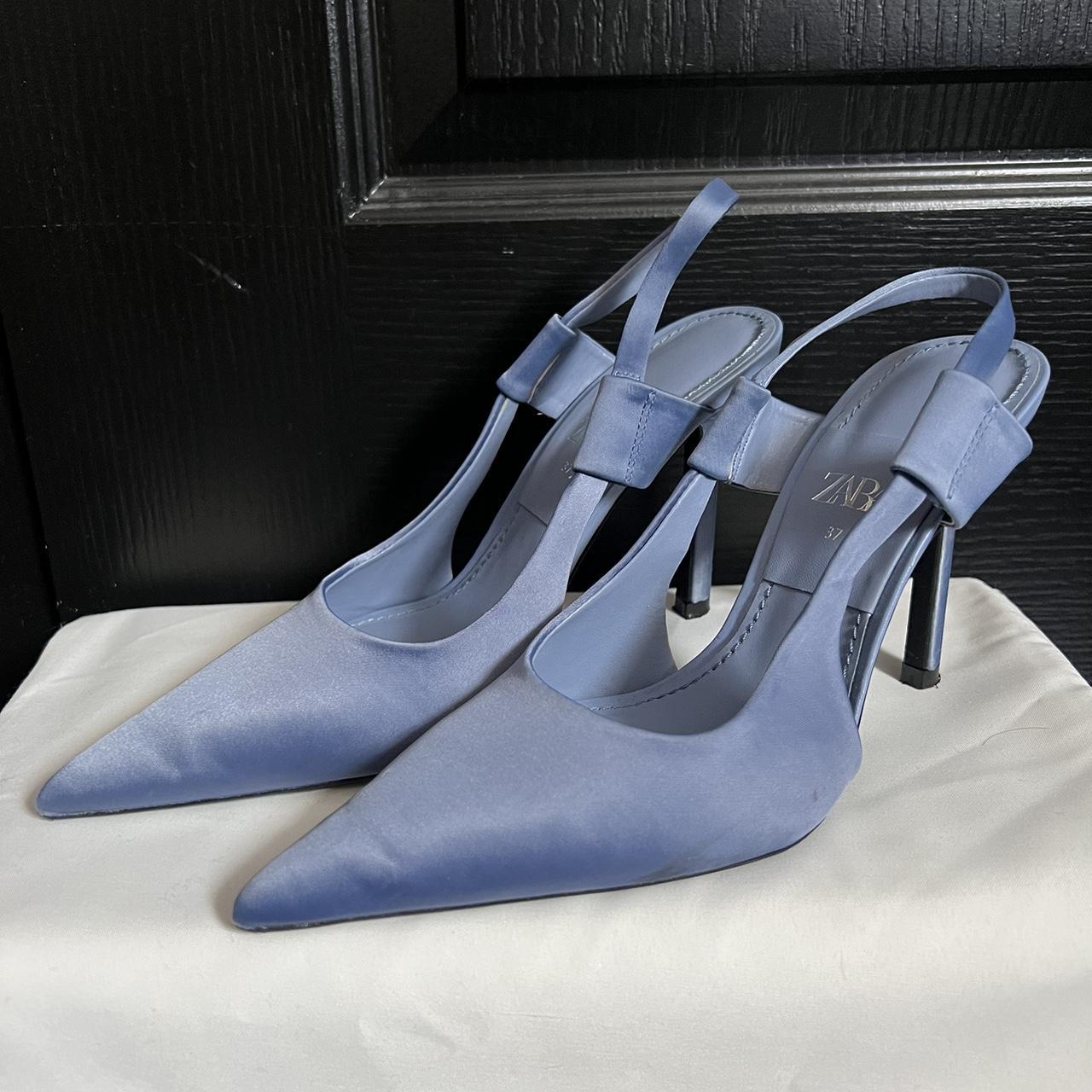 Zara Baby Blue Satin Slingback Heels,