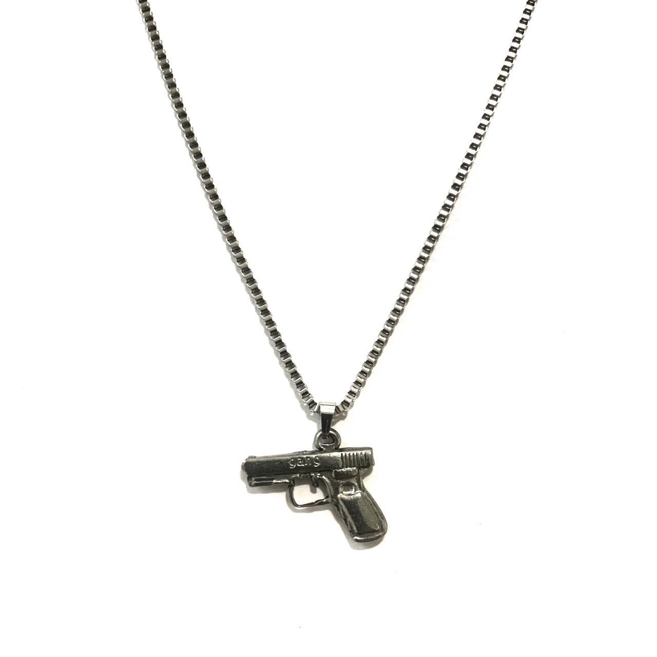 silver/ black gunmetal gun necklace feel free to... - Depop