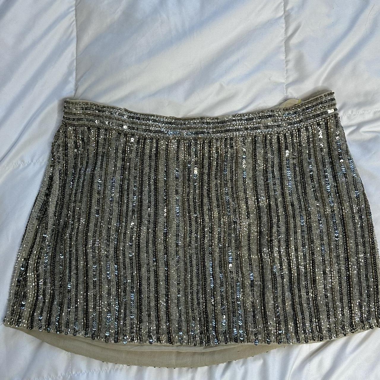 AllSaints Women's Silver and Gold Skirt | Depop