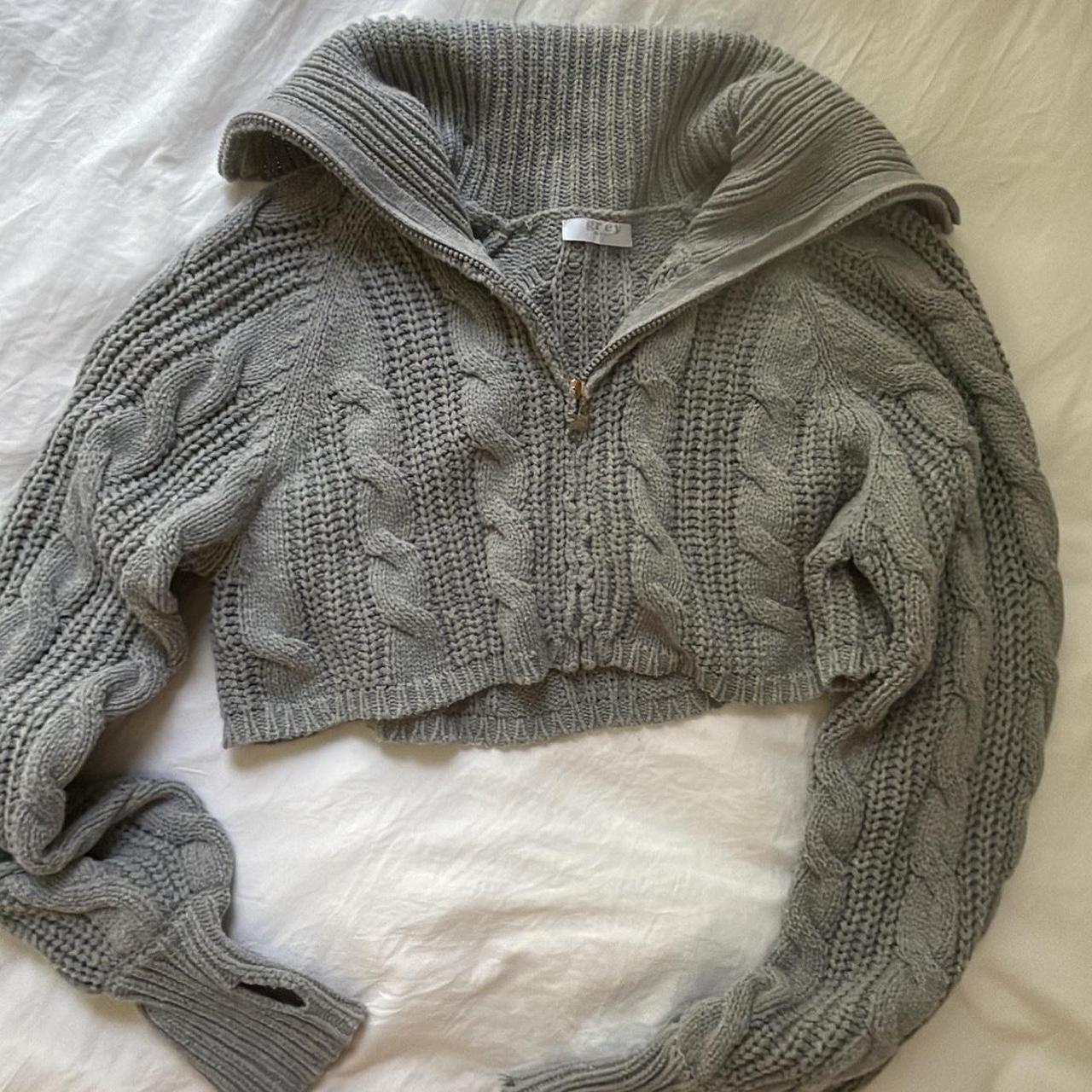 grey bandit cropped zip sweater. - Depop