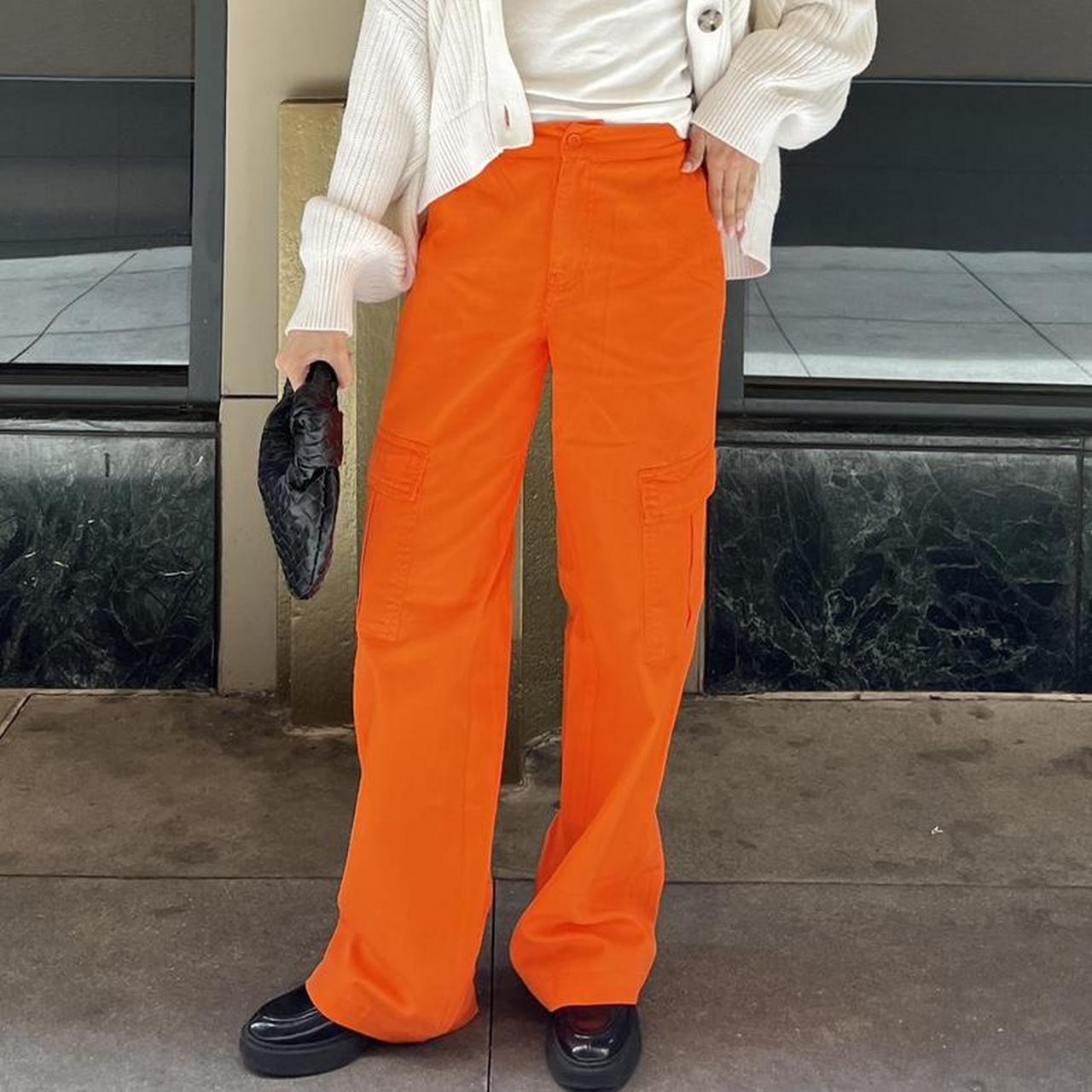 Orange cotton straight pant | Kiran's Boutique