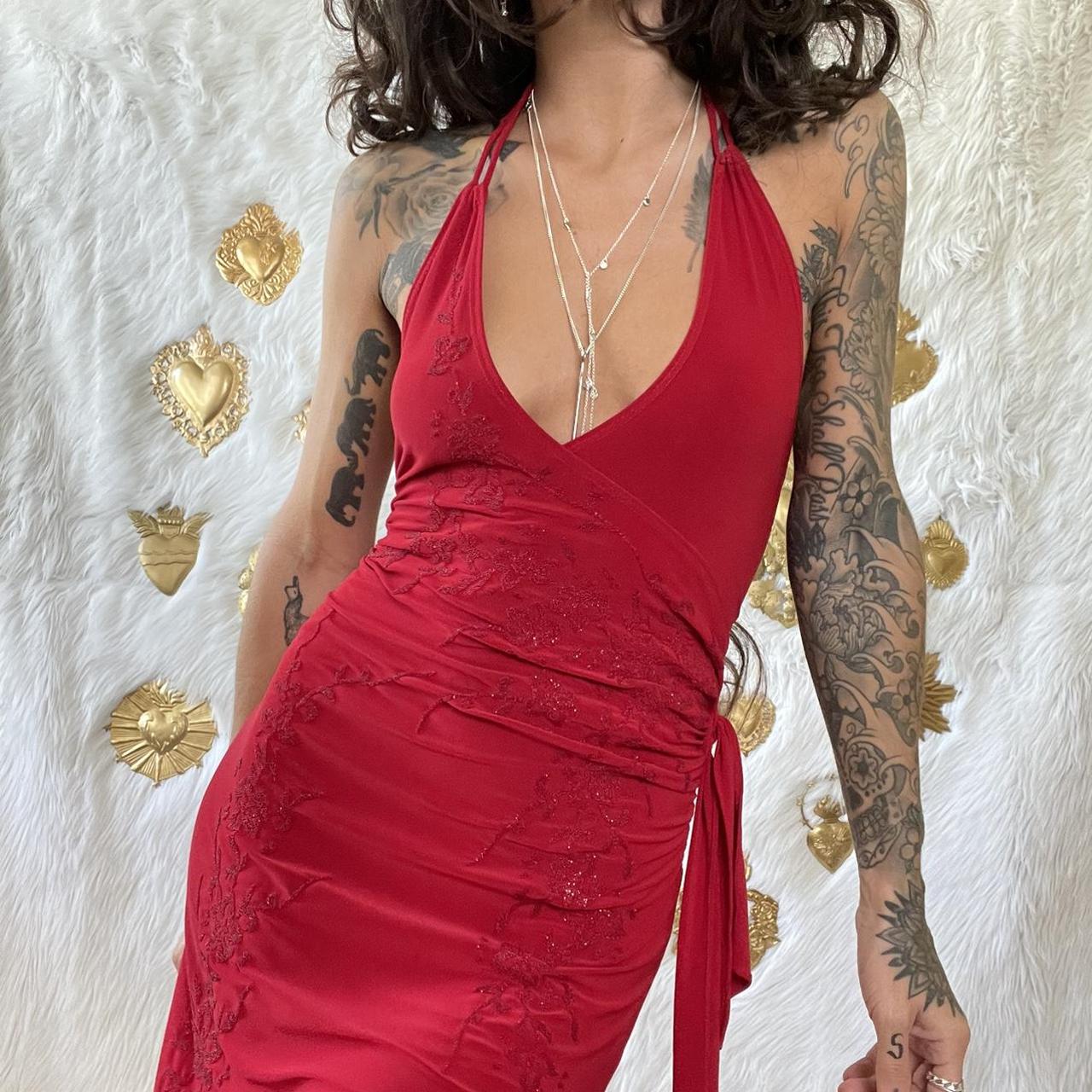 Vintage Y2K Asymmetric Halterneck Slip Dress in... Depop