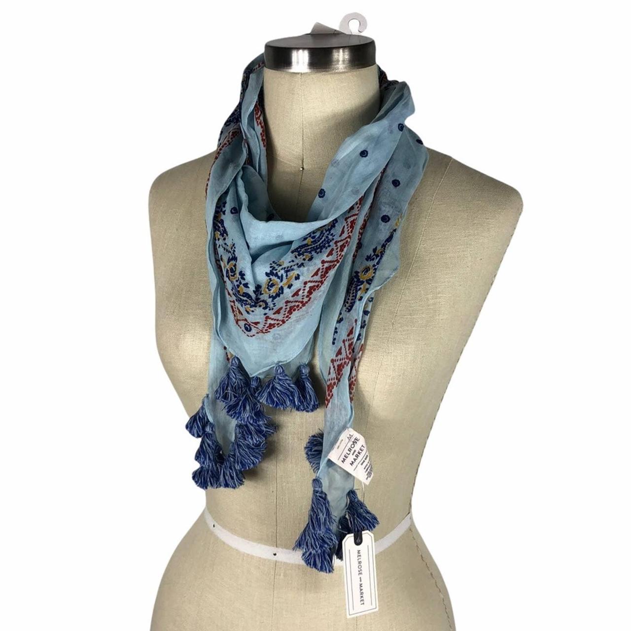 Farmers Market by One World Apparel Border Print 3/4 Sleeve Scoop Neck  Removable Scarf Top