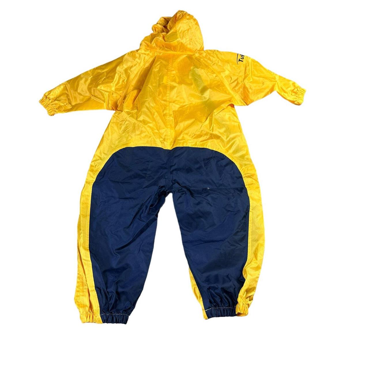 Yellow hooded muddy buddy rain suit from Tuffo in... - Depop