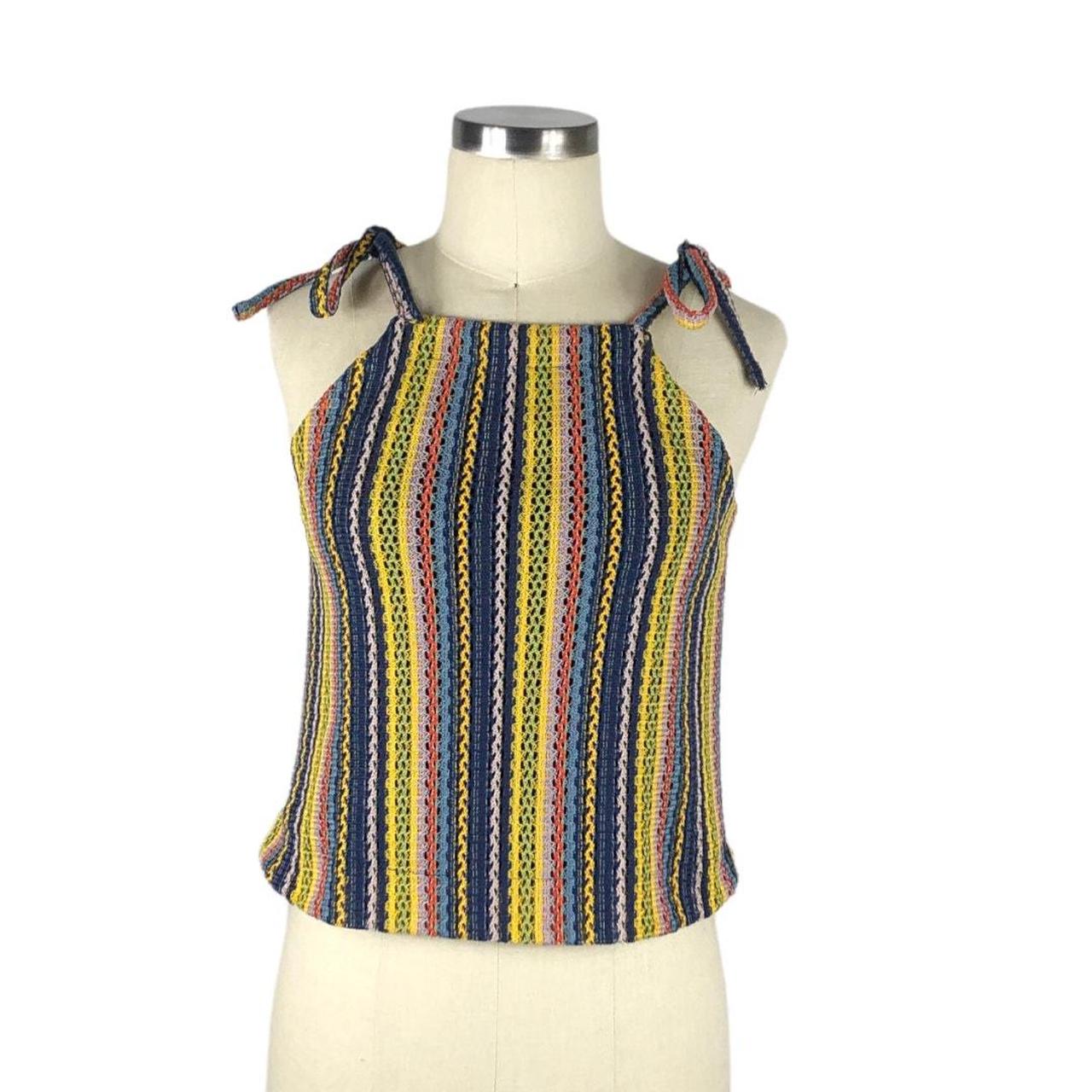 Texture & Thread Tie-Shoulder Tank Top in Rainbow Crochet Size online XL