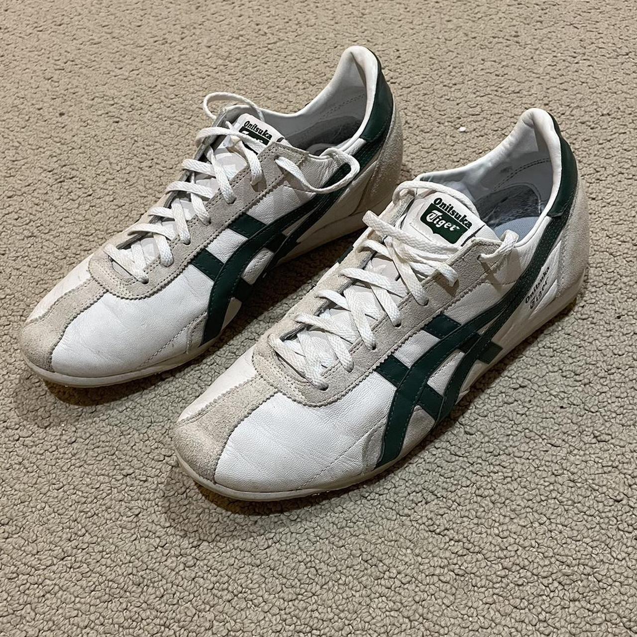 Onitsuka Tiger Men's White and Green Trainers | Depop