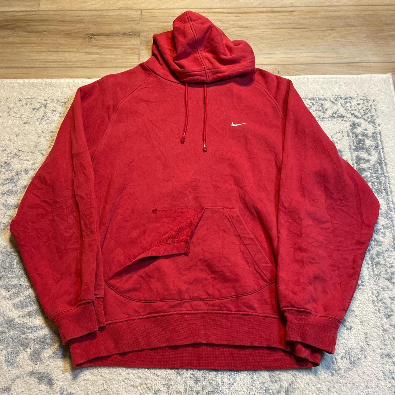 Y2K Red Nike Hoodie Flaws shown - Depop