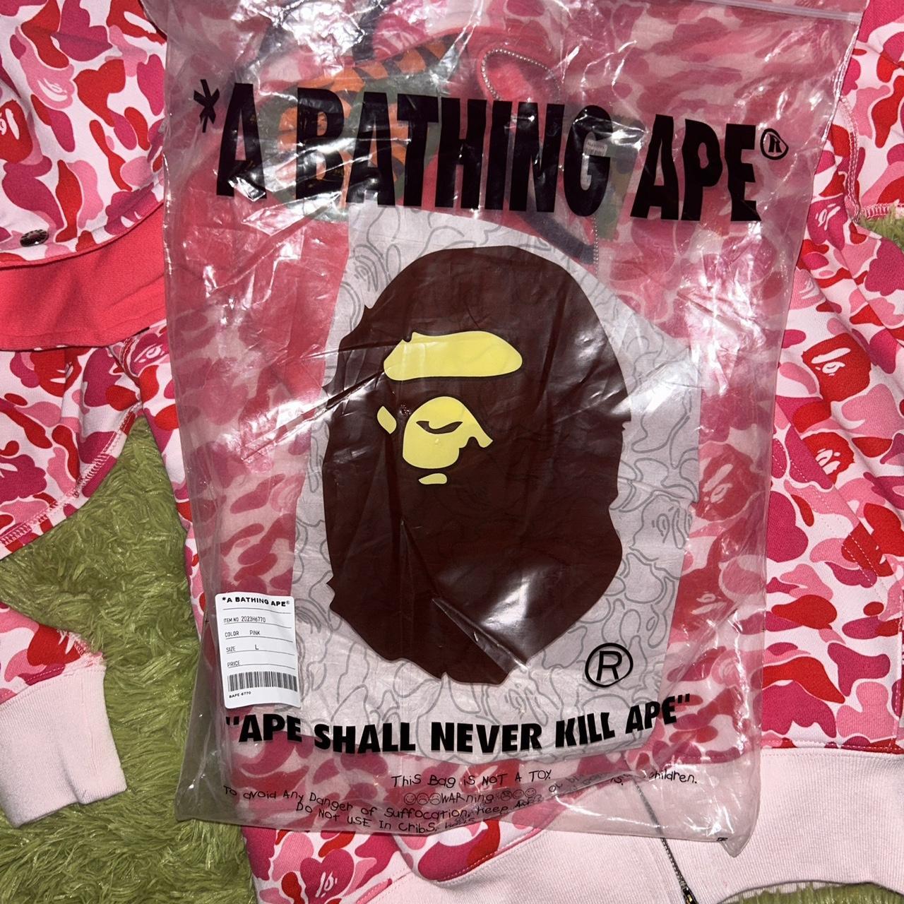 Pink bape hoodie double hooded Depop