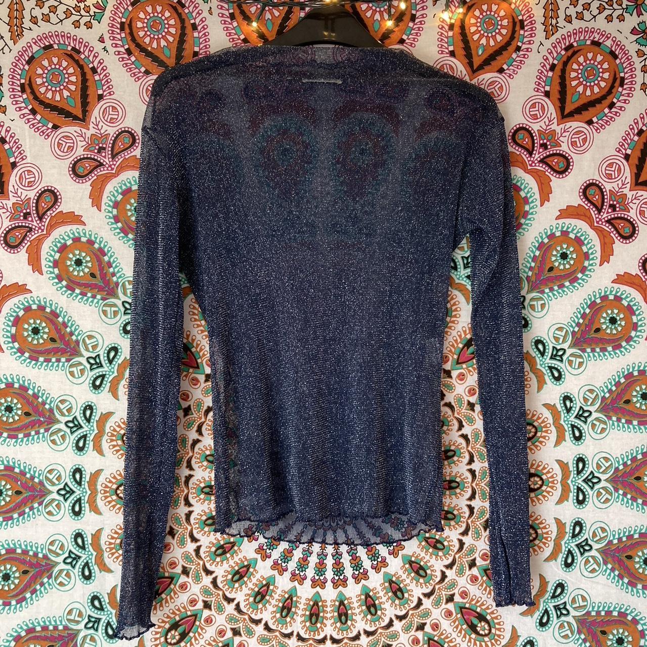 Dazzling navy and silver mesh top with lettuce edge... - Depop