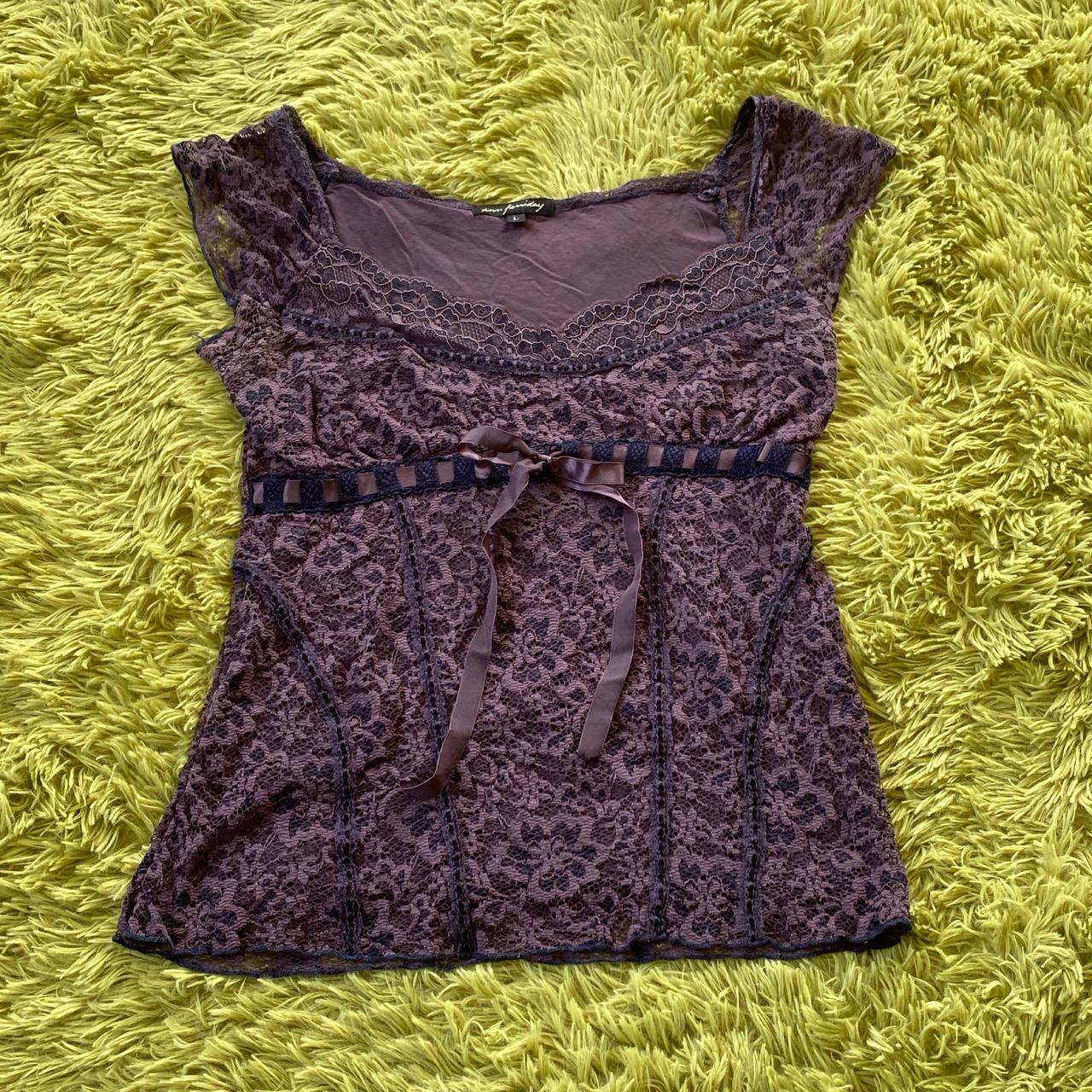Ann Ferriday dusky purple and navy blue lace ribbon... Depop