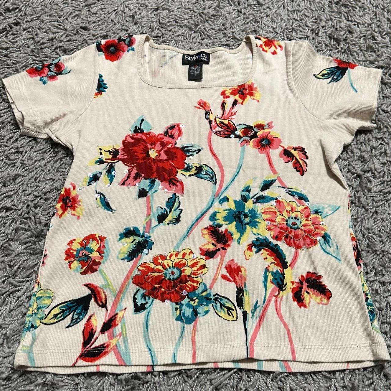 Style and Co Cottage Core Boho Flower Top Size... - Depop