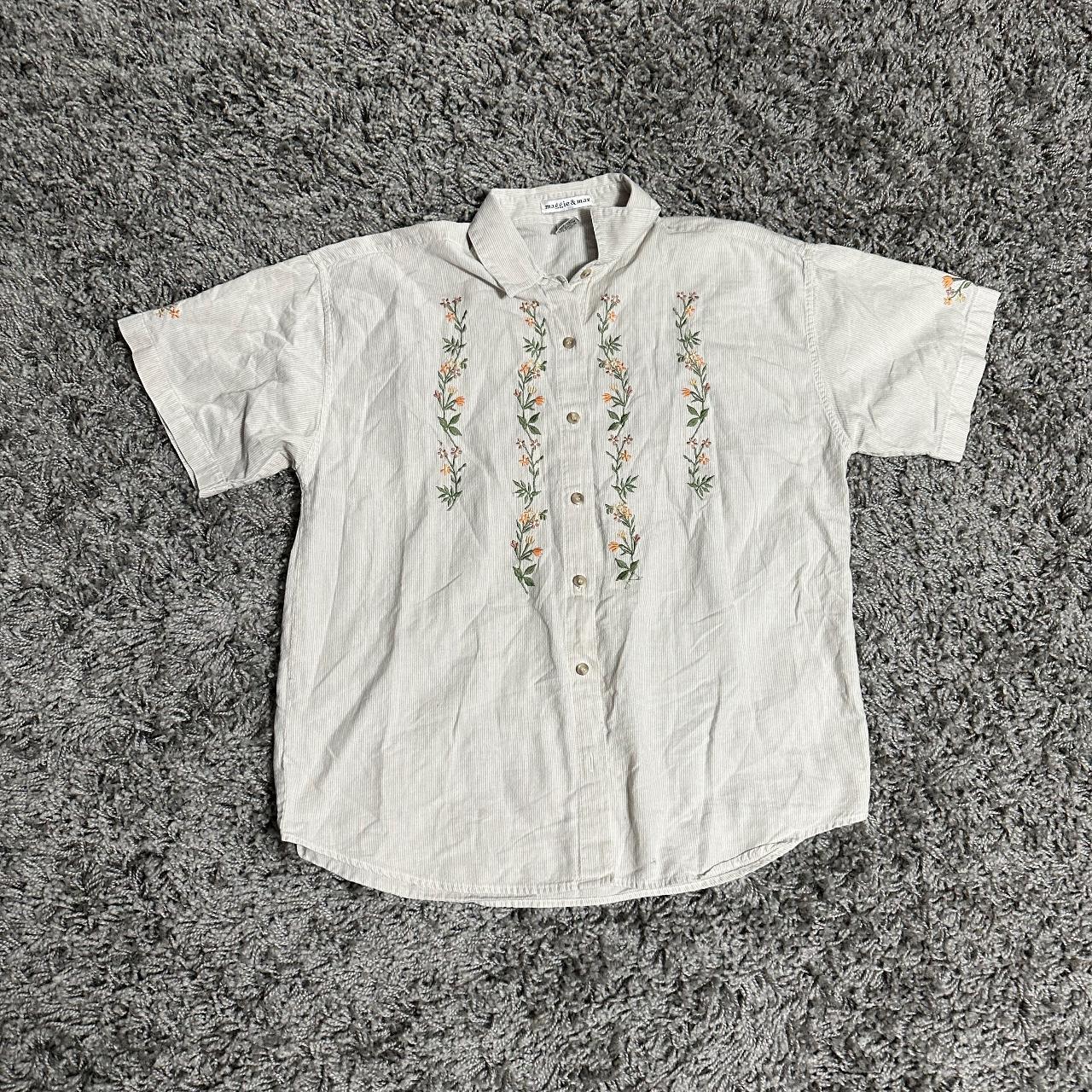 Cottage Core Flower Embroidery Button Up Short... - Depop