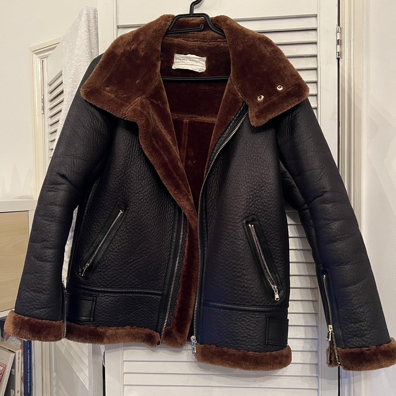 Zara black faux fur jacket size S (fits M). Double... - Depop